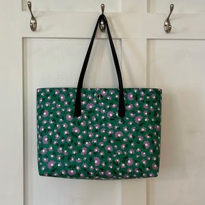 Kate Spade Large Tote Green and Black w/Purple Flowers